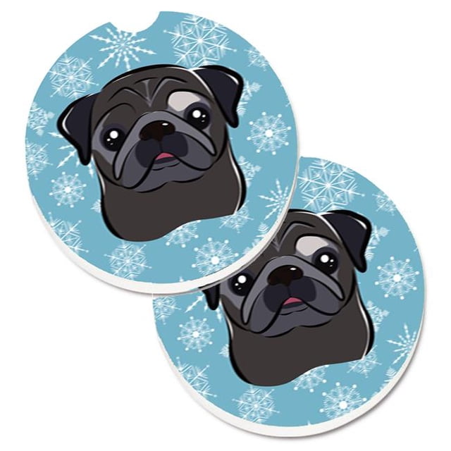 Snowflake Ensemble de 2 sous-Verres de Voiture avec Porte-Gobelet Pug Noir