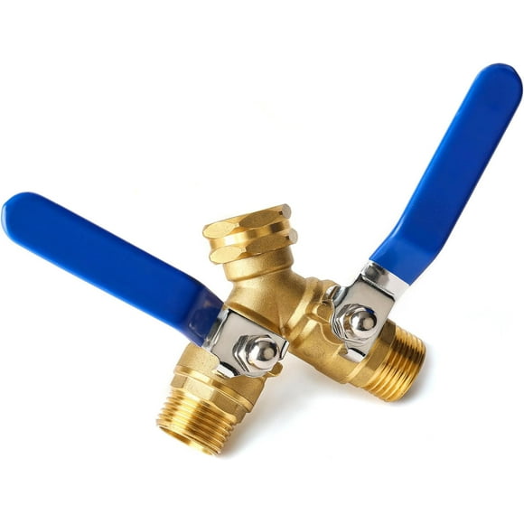 Garden Hose Splitter 2 Way Heavy Duty, Brass Faucet Adapter With Long Handle For Gardening Water Hose Shut Off Valve Hose Connector Fittings Outdoor Water Spigot Hose Bib Y Splitter