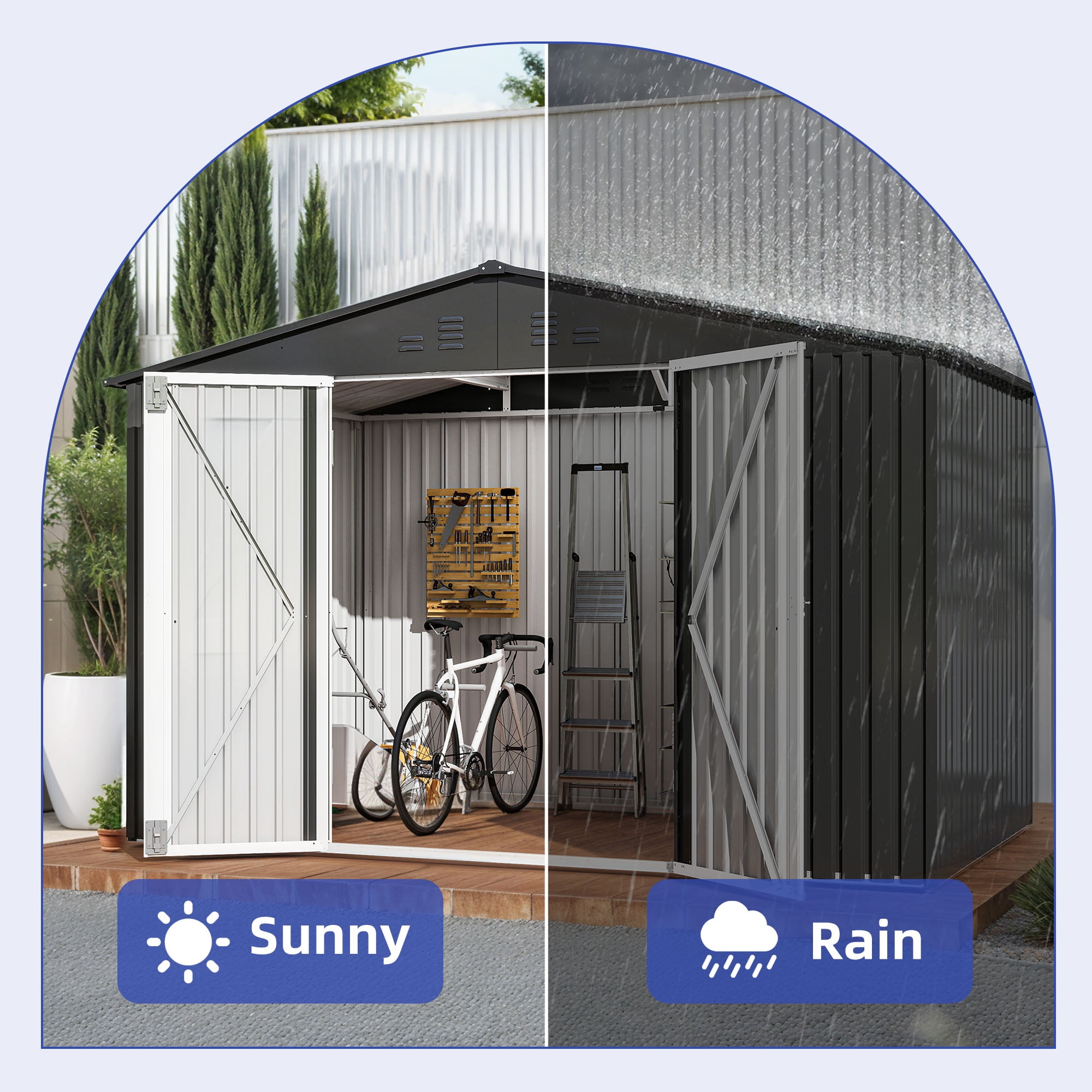Uforic 9'x6' Outdoor Storage Shed,Metal Tool Storage Sheds w/Windows,Locking System for Garden Patio,Dark Gray