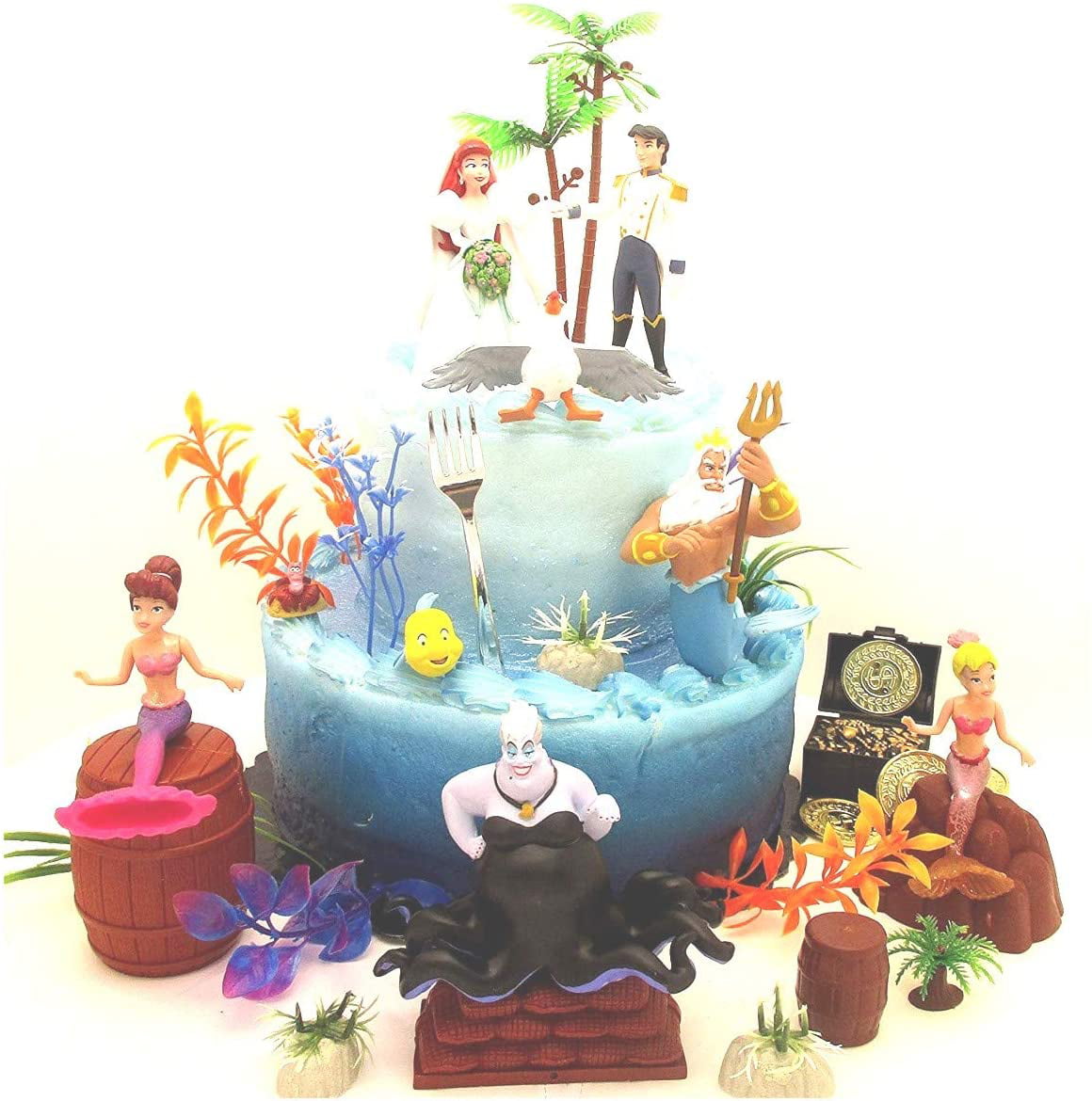 Cake Toppers Under The Sea Little Mermaid Birthday Set Featuring Ariel And Friends Figures With Decorative Themed Accessories Walmart Com Walmart Com