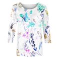 thumbnail image 5 of AOOCHASLIY 2024 Women New Tops Three-quarter Flared Sleeve V-neck Floral Printing Shirt, 5 of 5