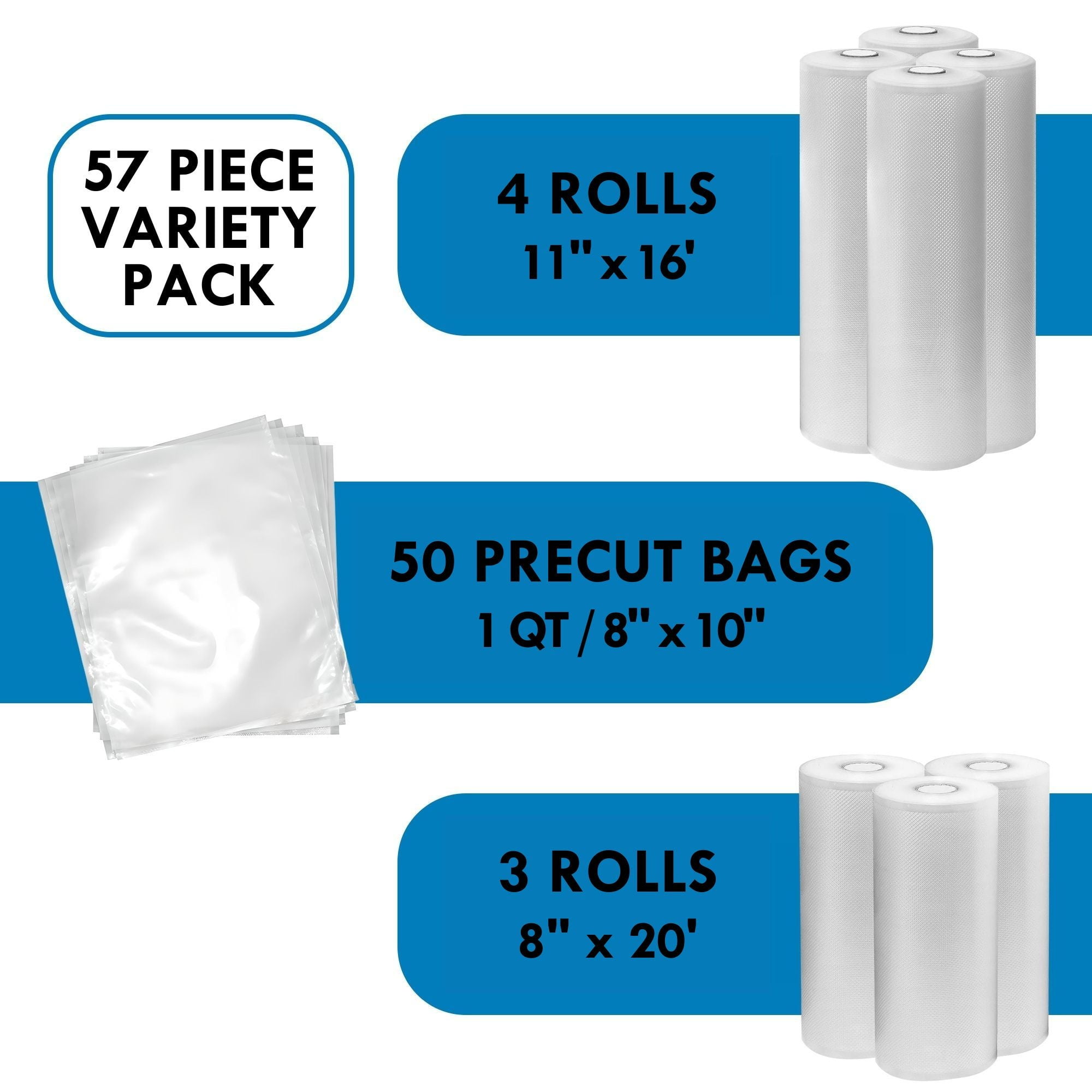 Kenmore Vacuum Sealer Bag & Roll Variety Pack (57 Piece Assortment)