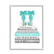 Stupell Industries Turquoise Designer Heels on Modern Glam Bookstack Beauty & Fashion Painting White Framed Art Print Wall Art, 16 x 20
