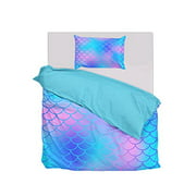 Dream Bay 2 Piece Duvet Cover Set Blue Mermaid Fish Scales Bed Sheet 1 Duvet Cover with 1 Pillow Sham Soft Breathable 110 gsm