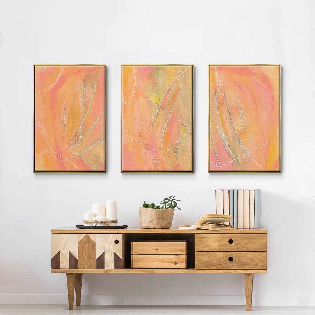 Peach Bliss I - Framed Premium Gallery Wrapped Canvas L Frame 3 Piece Set - Ready to Hang