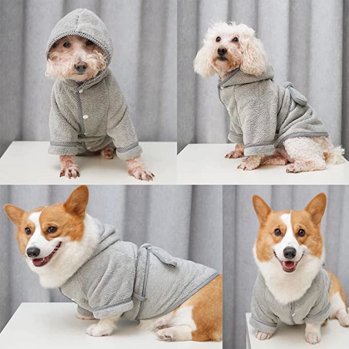 BT Bear Dog Bathrobe, Microfiber Fast Drying Absorbent Hooded Bath Towel for Puppy Small Medium Large Dog Cat (M, Gray)