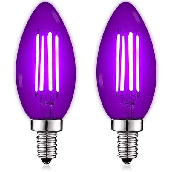 Luxrite E12 LED Filament Purple Light Bulbs, 4.5W=40W, Colored Glass Candelabra Bulb, UL, E12, Decoration, Party 2 Pack
