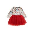 thumbnail image 3 of Xingqing Vêtements de Noël pour Bébé Fille Robe Tutu à Manches Longues Patchwork Imprimé Rouge 2-3 Ans, 3 of 6