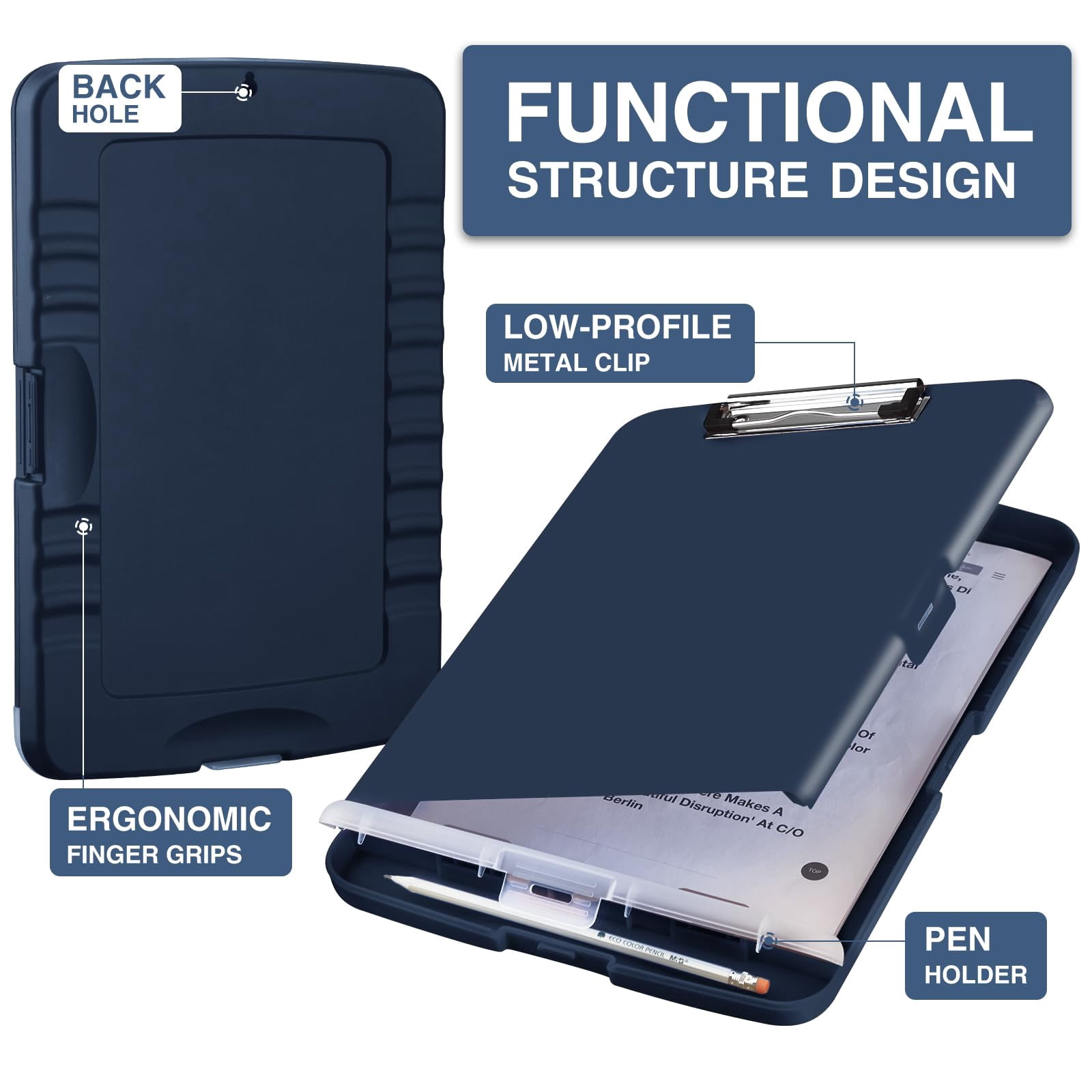Clipboard With Storage  Clip Board 8.5 X 11 Pen Holder Plastic Organization Case Box For Letter Legal A4 Size Paper Low Profile Teachers Haves School & Office Supplies