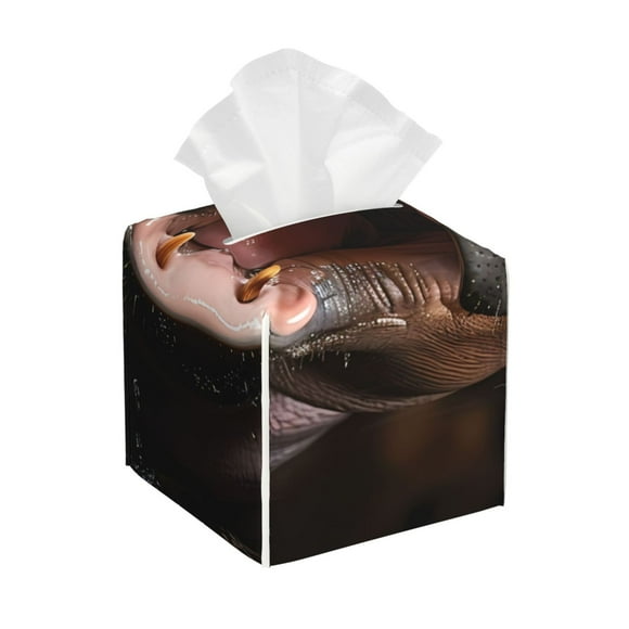 Balery Playful Baby Hippo Splash Porta Pañuelos de Cuero con Estampado – Funda Moderna Cuadrada para Caja de Pañuelos, Dispensador 5x5x5''