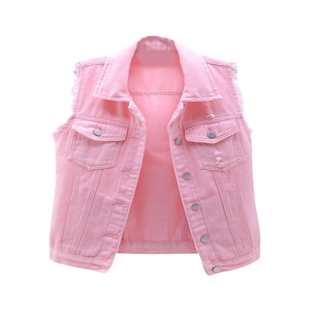 Women‘s Plus Size Crop Distressed Ripped Jean Vests Classic Sleeveless Jean Vest Jackets With Pockets