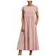 thumbnail image 1 of Vestido informal de lino sin mangas para mujer con bolsillos - Vestido midi de verano holgado con cuello redondo, 1 of 6
