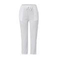 thumbnail image 4 of RPVATI Linen Capri Pants Women Holiday Drawstring Wide Leg Pants with Lace Side Summer Elastic Waist Lightweight Beach Trousers with Pockets White S, 4 of 6