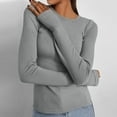 thumbnail image 3 of Fall Shirts for Women 2025 Solid Color Basic Shirt Crewneck with Thumb Hole Casual Blouse Long Sleeve Shirts for Women, 3 of 8