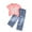 Pink, variant on TAGOLD Summer Outfit Sets for Kids Clothes,Girls Outfit Sets,2-7Y Girls' Fashion Bow Printed Short Sleeve Cowboy Wide Leg Pants Set Short Sleeve Round Neck Top/Shirt Set