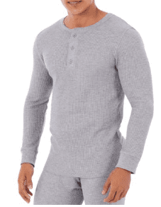 Fruit Of The Loom Men/'s Waffle Thermal Henley 2 Pack Size 5XL Gray /& Black