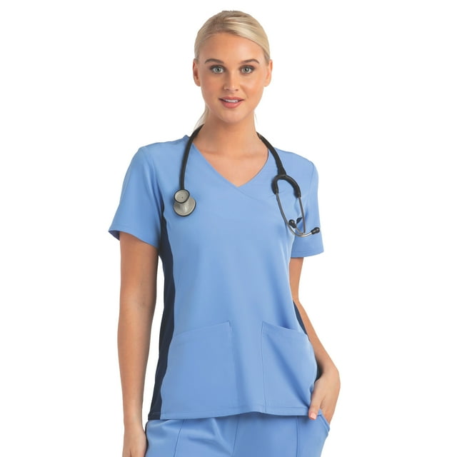 Meavn Matrix Impulse Women's Knitted Panel Mock Wrap Scrub Top (Free Shipping)