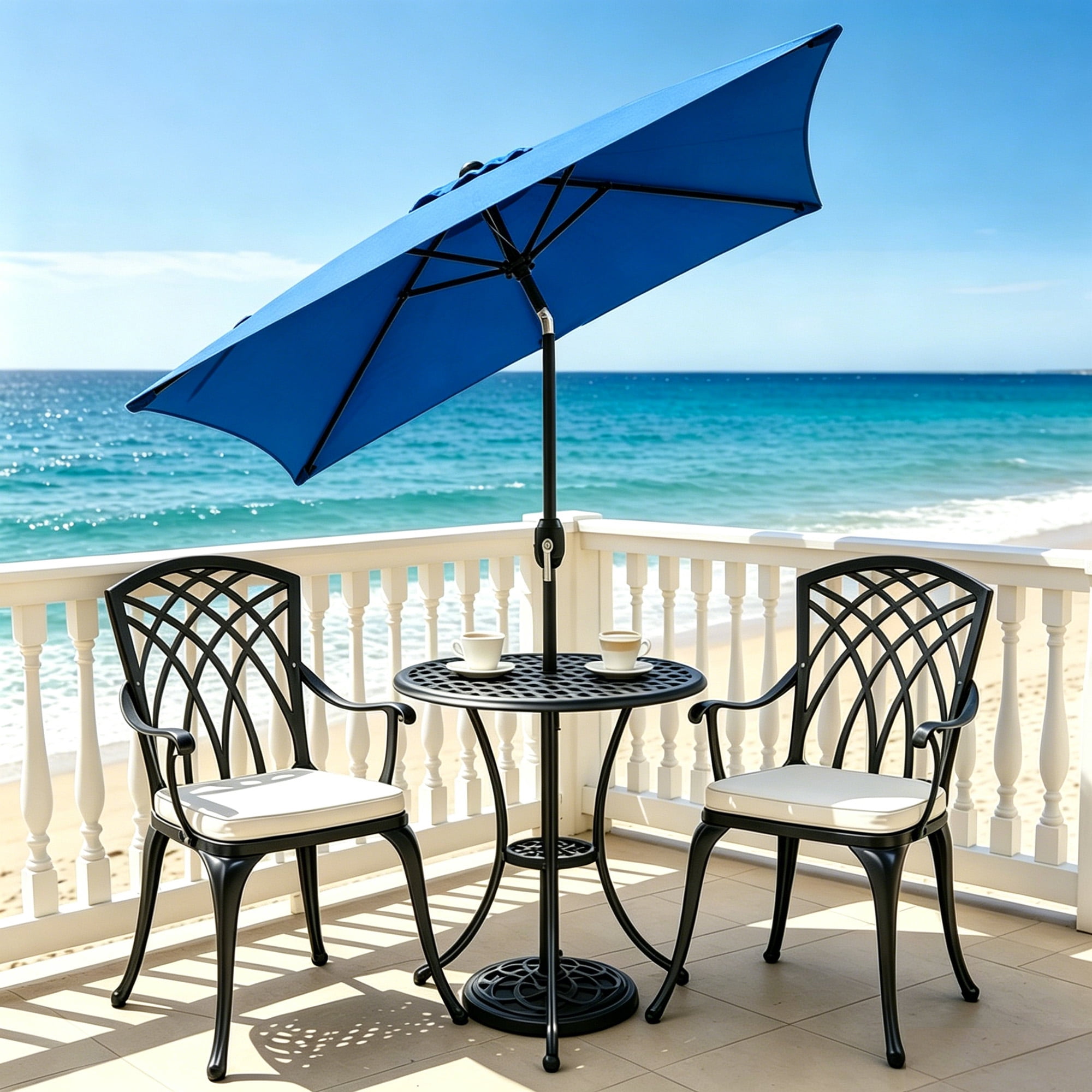 Kool 6.5 ft Square Outdoor Patio Market Umbrella with Push Button Tilt and Crank Handle, Royal Blue