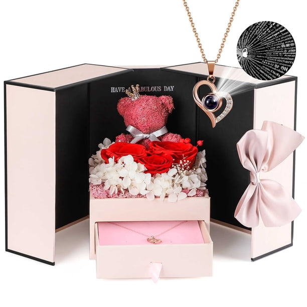 ADDWel Rosas Regalos para Mujer Cumpleaños – Rosas preservadas únicas Flores para Siempre con Te Amo en 100 Idiomas Collar Regalos para Novia Esposa Mamá Abuela en el día de la Madre Aniversarios de c