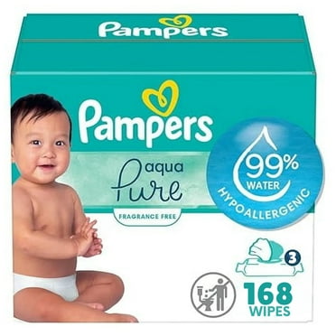 Pampers Aqua Pure Sensitive Baby Wipes, Pack of 3 Bags (56CT Each), Total of 168 Wipes