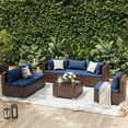 thumbnail image 2 of UDPATIO Patio Furniture Sets, Modular Rattan Outdoor Patio Sectional Furniture with 44" Fire Pit Table,, Wicker Patio Conversation Set for Backyard, Deck, Poolside w/Glass Coffee Table, 7PC Navy Blue, 2 of 8