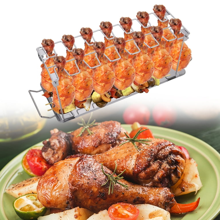 Roasted Chicken Rack Holder Bbq Beef Chicken Leg Wing Grill Rack With Drip  Pan Stainless Steel Drumstick Oven Roaster Stand