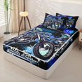 thumbnail image 2 of Erosebridal Graffiti Motocross Pattern Zipper Twin Comforter Sets with Fitted Sheet and 2 Pillowcases,Checkered Flag Print Zipper Bedding Set,Blue Black Green,Black Reversible, 2 of 6