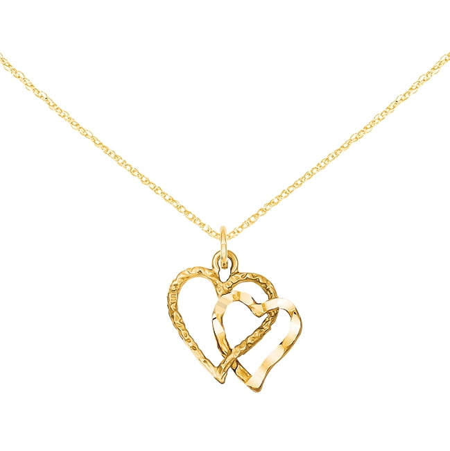 Primal Gold 14 Karat Yellow Gold Double Heart Pendant with 18-inch ...