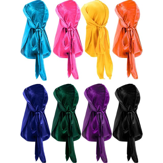 Velour Headwraps Assorted Colors Long Tail Pirate Hat Headwraps Attractive Windproof Single Layer Attractive Elasticity Comfortable Hair Bonnet Coffee