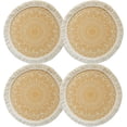 thumbnail image 1 of Round Boho Cotton Woven Placemats Set of 4 Floral Printed Macrame Tassels Table Mats Washable Heat Resistant Place Mat for Dining Room Kitchen Table Decor (Yellow,13"), 1 of 5