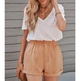 thumbnail image 2 of Pantalones cortos de verano para mujer, pantalones cortos casuales de Color puro con cierre de botón y cintura elástica, 2 of 4