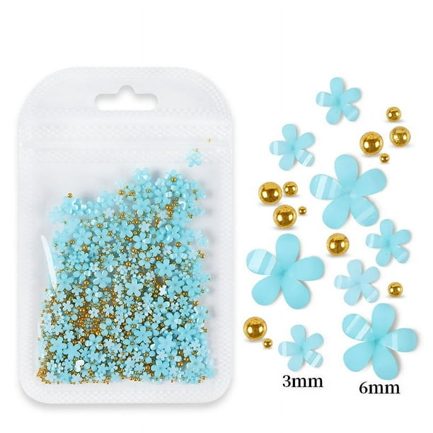 Bolsa de joyería con flores de cinco pétalos para decoración de uñas Joyería de flores acrílicas blancas y rosas con cuentas de oro y plata Flor de resina