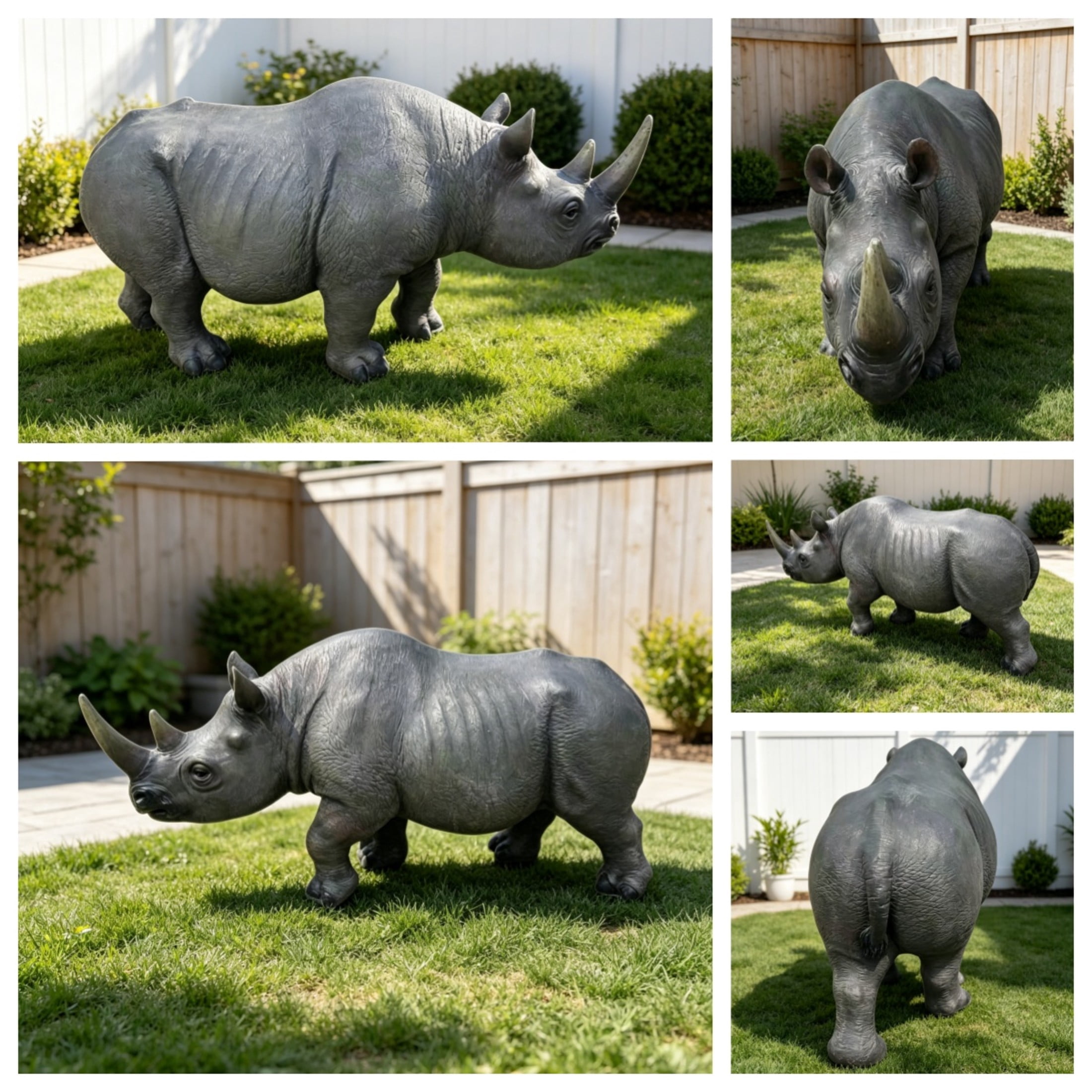 GDF Studio Rhinoceros Resin Indoor/Outdoor Guardian Statue, Weather-Resistant Decor Figurine for Garden & Courtyard