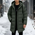 thumbnail image 2 of Men's Mid Length Down Jacket Long Hooded Padded Puffer Jacket Color: Army Green Size: L, 2 of 9