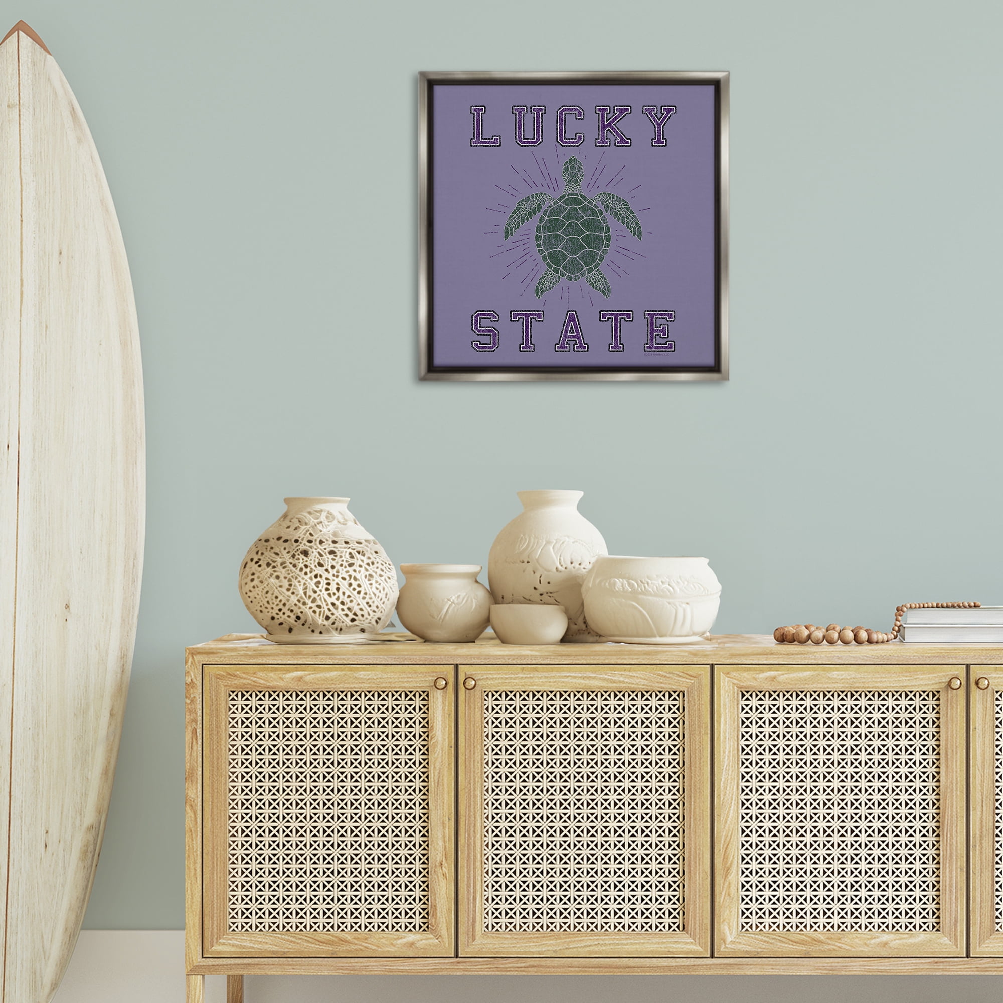Stupell Industries Lucky Sea Turtle State Animals Painting Gray Floater Framed Canvas Art Print Wall Art, 25 x 25