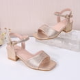 thumbnail image 2 of Qopobobo Girls Heels Girls Dress Shoes Girls Sandals Low Heel Dress Open Toe Sandals Flower Wedding Party for Little Kid Gold,4, 2 of 8