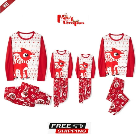 

Christmas Pajamas for Family Cute Deer Snowflake Print Tops and Trousers Home Clothes Set