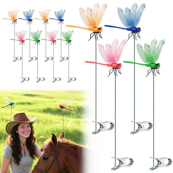 12pcs 3D Dragonfly Garden Clips, EEEkit 10'' Outdoor Garden Stake Clips for Yard and Plant Display, Multicolor