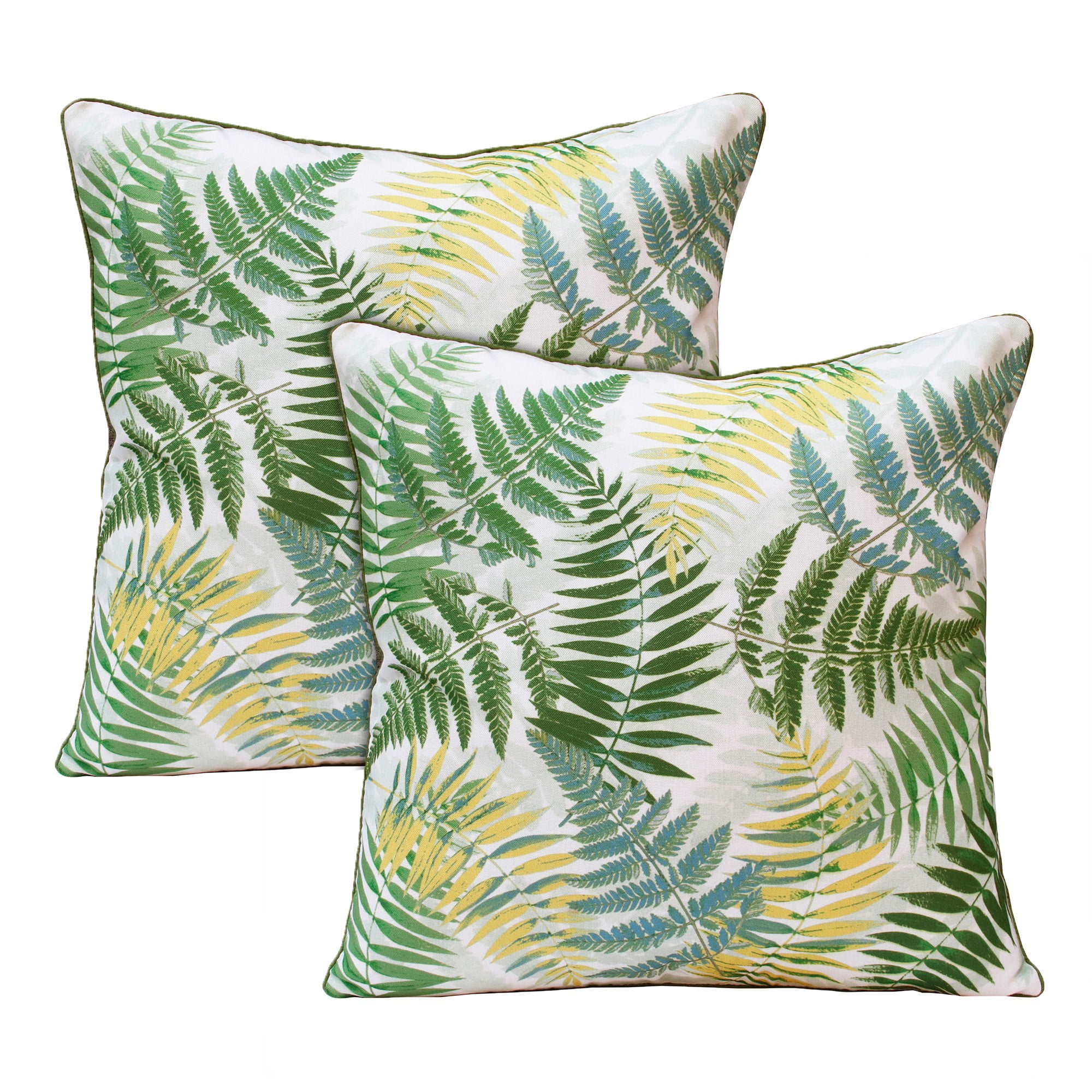 Laddha Home Designs Handwoven Tropical Fern Leaf Floral Throw Pillow - 20" - Green and Yellow - Set
