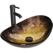 FULLWATT Boat Shape Bathroom Artistic Glass Vessel Sink Free Oil Rubbed Bronze Faucet and Pop-up Drain,Gold