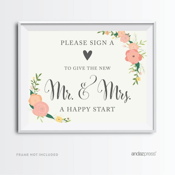Sign Heart, Give Couple A Happy Start Floral Roses Wedding Party Signs