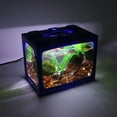 thumbnail image 2 of SHELLTON Small Betta Fish Tank Multifunctional USB Rechargeable Fish Tank with LED Light Lamp Reptile Feeding Box Tank Building Block Fish Bowl Home Decor LED Light Feeding Box(Black), 2 of 6