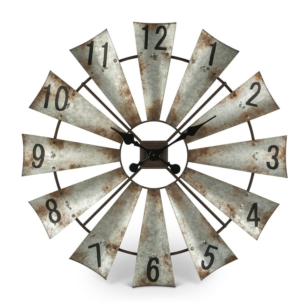Rustic, Antiquestyled Windmill Wall Clock with Hours of the Day on the Fans