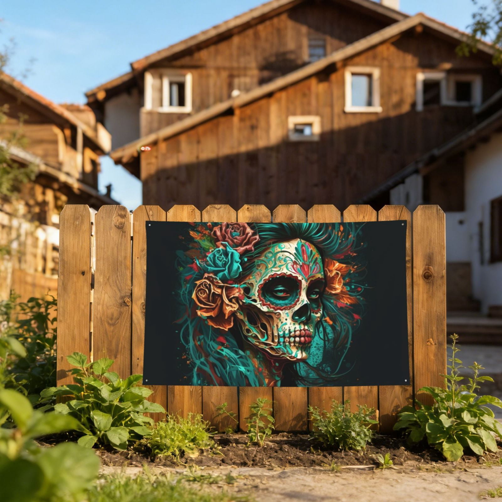 Sugar Skull Zombie Rose Four Hole Decorated Banner Flag for Garden Yard Home Decoration Indoor Outdoor 4x6 Ft
