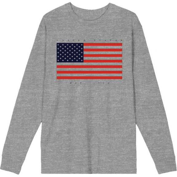 Americana United States Est 1776 Heather Gray Adult Crew Neck Long Sleeve Tee-Medium