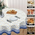 thumbnail image 4 of Yellow Floral Tablecloth Round 60 Inch Spring Summer Vintage Blue Flower Decorative Outdoor Table Cloth Washable Fabric Boho Table Cover for Kitchen Dining Holiday Party Picnic Indoor Home Decor, 4 of 6