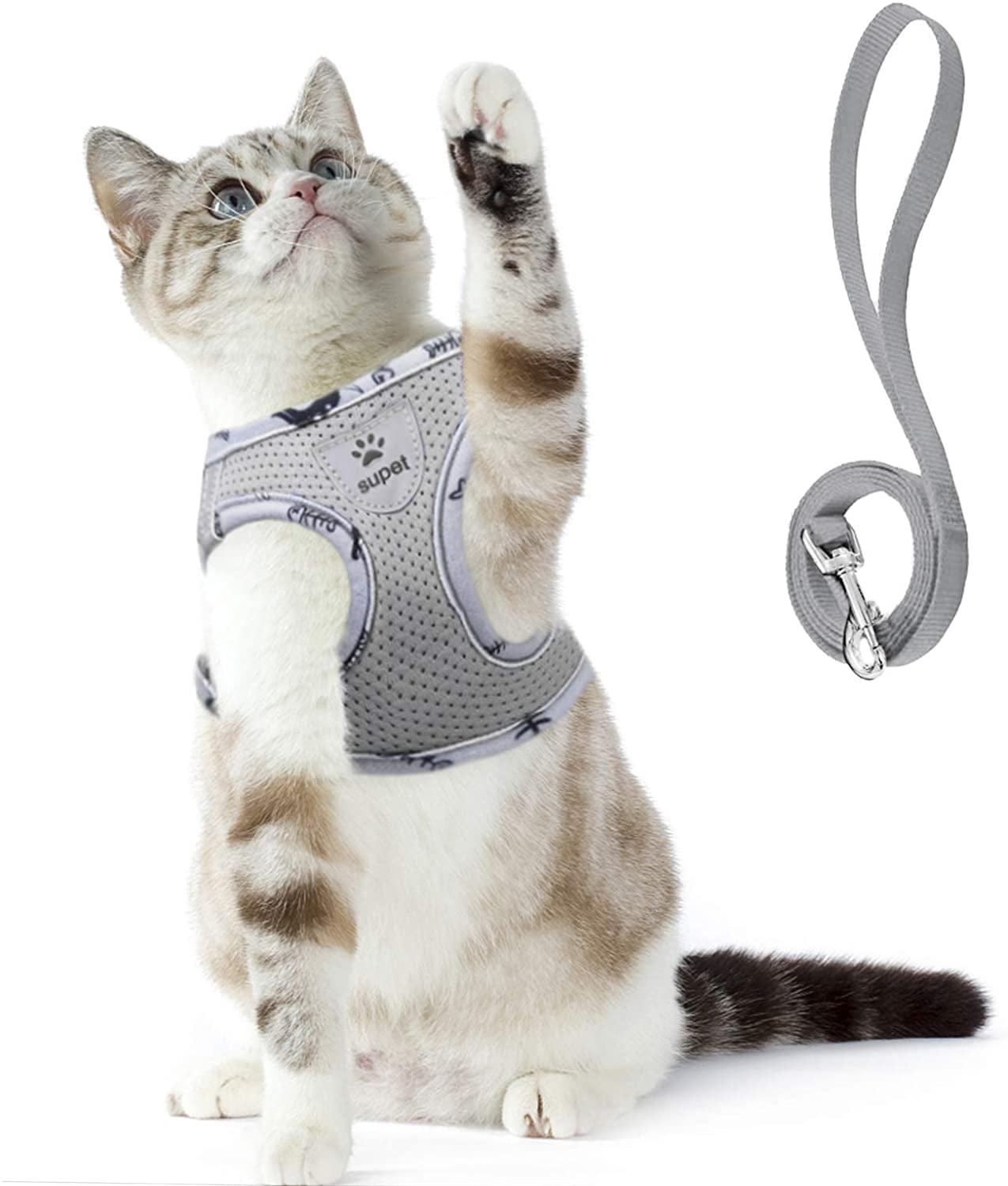 Lightweight Kitten Harness Cat Harness and Leash for Walking Escape Proof Lifetime Replacement Adjustable Cat Leash and Harness Set Easy Control Breathable Cat Vest with Reflective Strip 