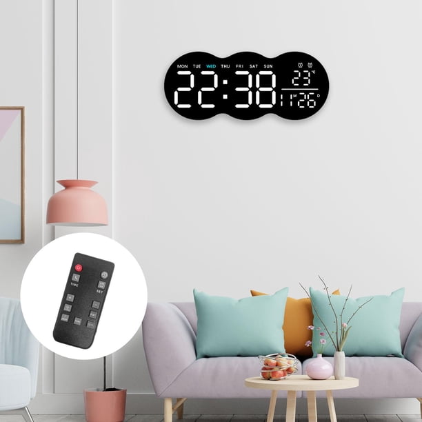 Reloj de pared digital multiusos con calendario electrónico enchufable por USB, despertador con 12/24 horas para oficina, dormitorio, sala de estar y