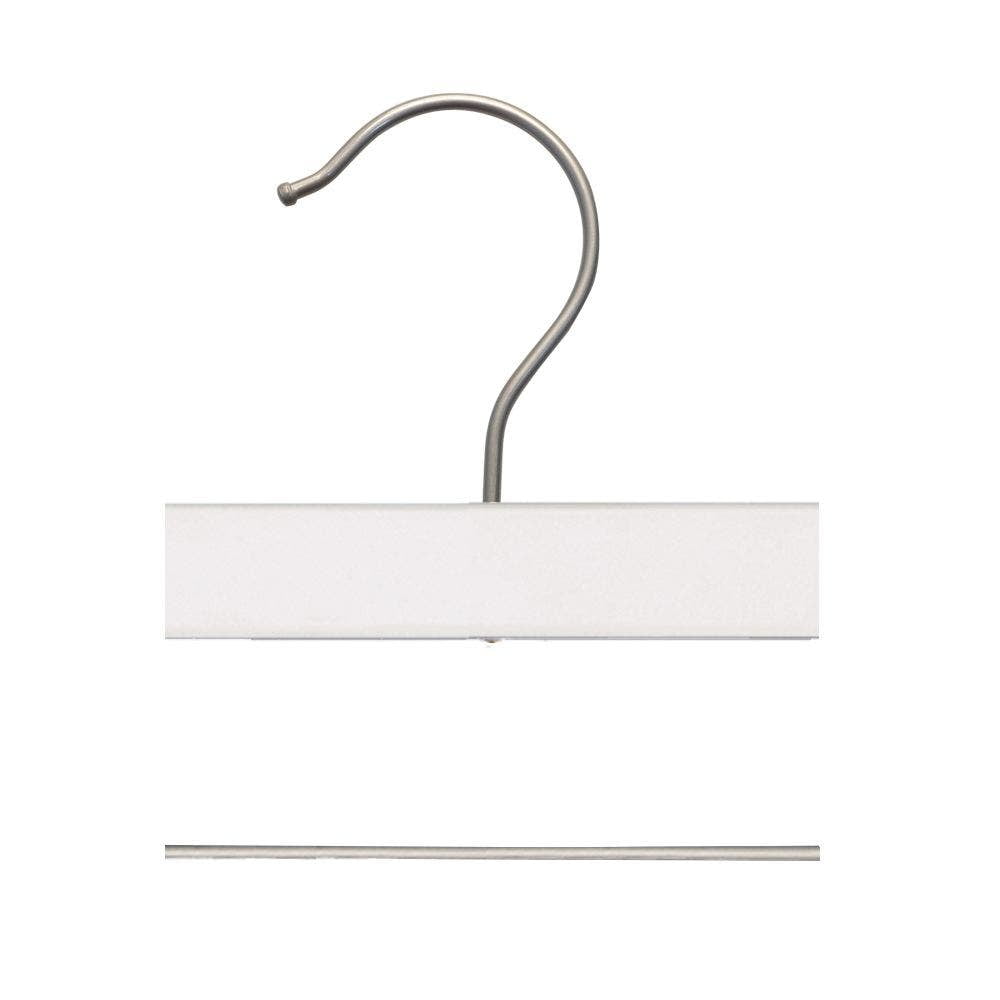 NAHANCO 12” Kids' Wooden Pant Skirt Hanger, Brushed Chrome Hook and Clips, Low Gloss White (Pack of 100)