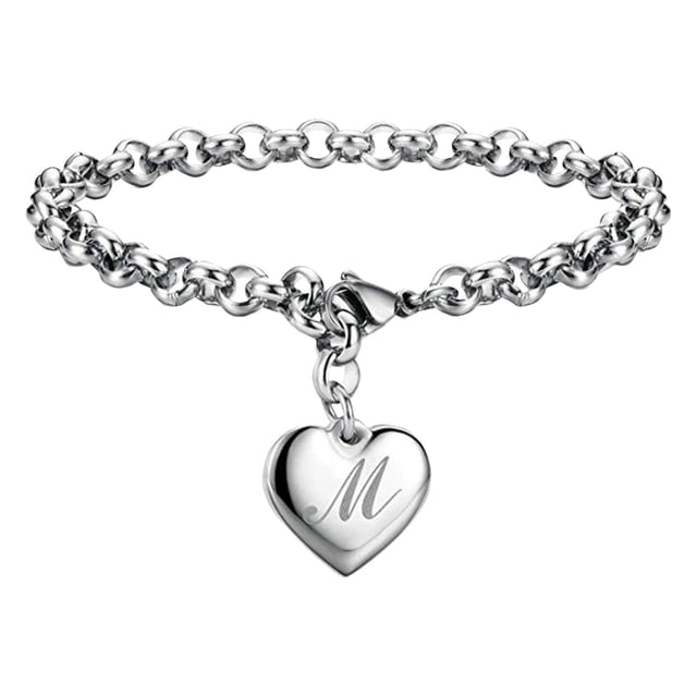 Pulseras con iniciales para adolescentes Pulseras con corazón de acero inoxidable para mujeres 26 letras Alfabeto Pulsera Regalos de joyería para niñas adolescentes